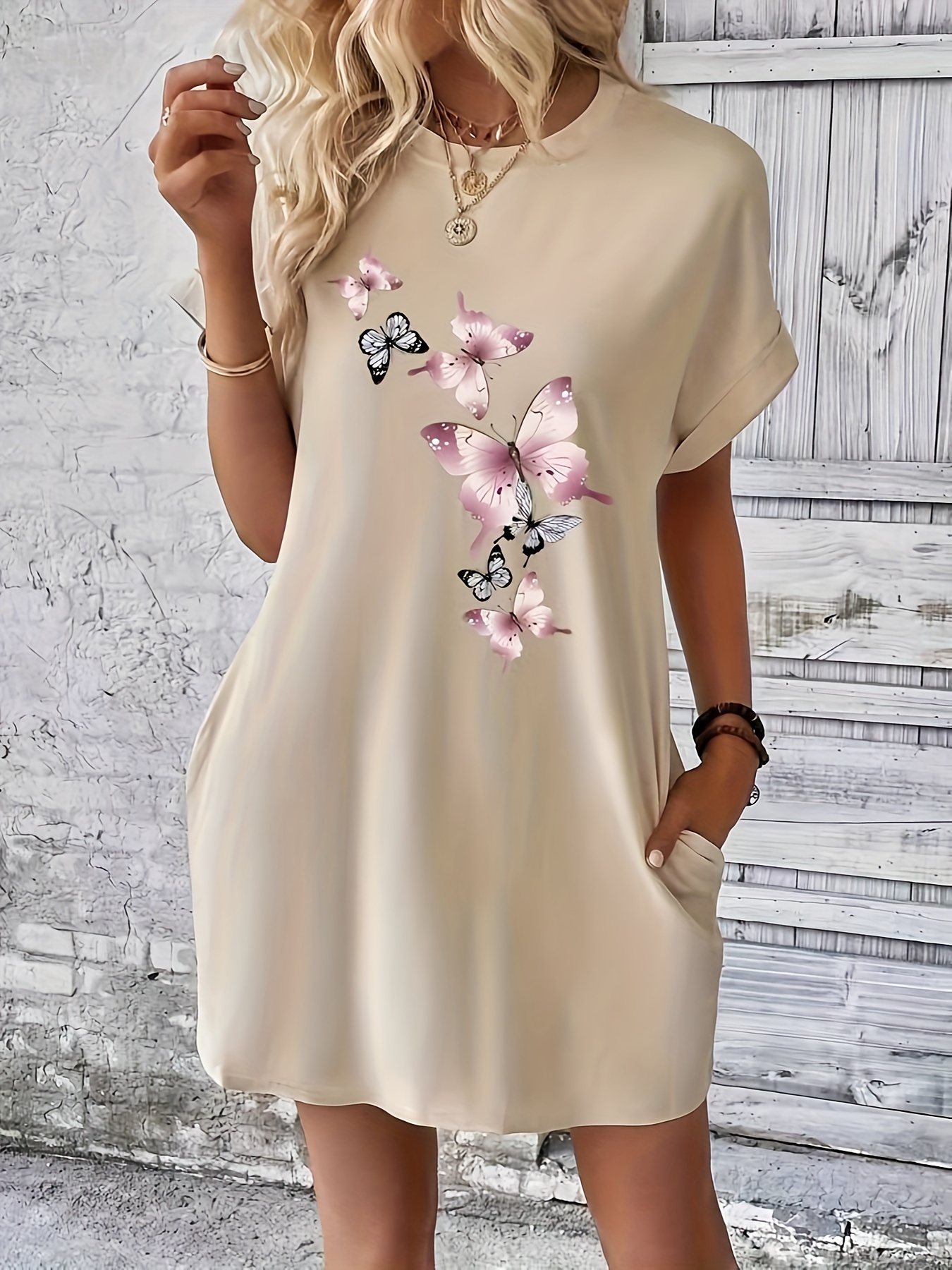 floral print crew neck dress casual short sleeve dress for spring summer womens clothing details 3